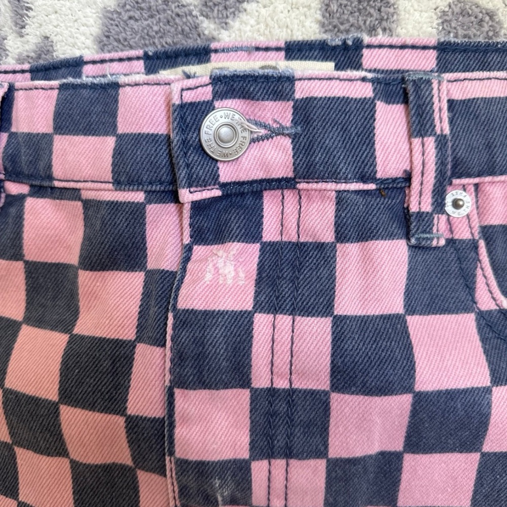 Free People Pink and Blue Checkered Denim Skirt - Picture 7 of 7